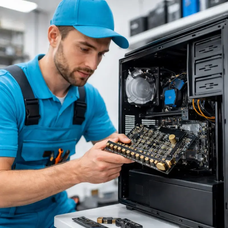 Мастер устанавливает звуковую карту на ПК в Томилино